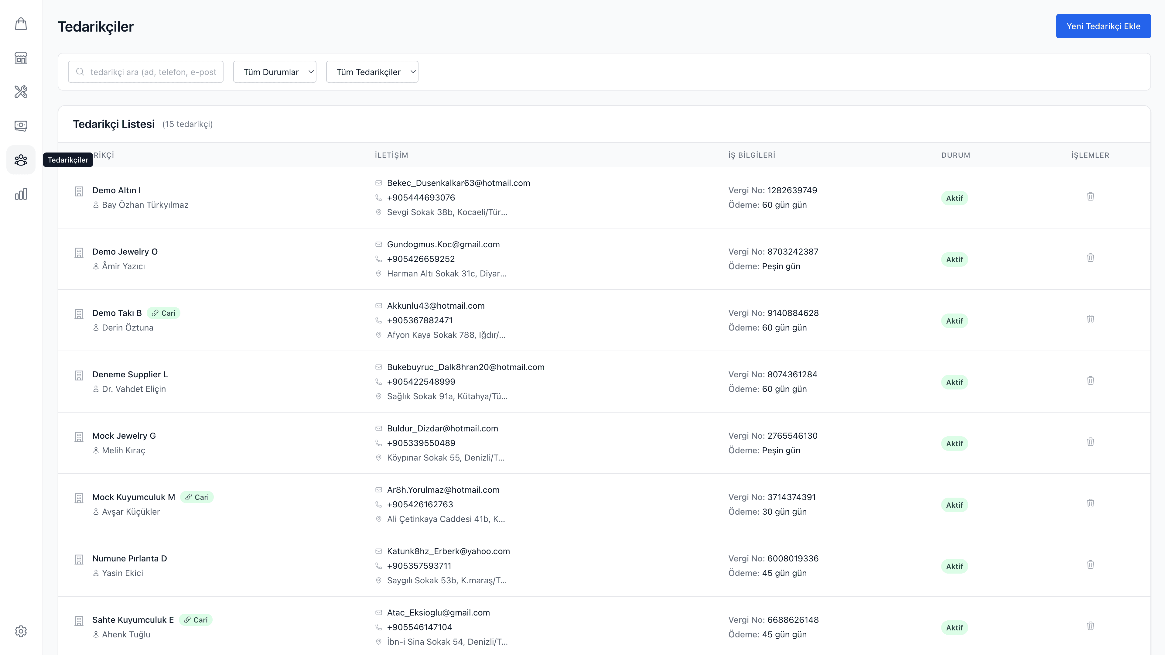 Tedarikçi listesi